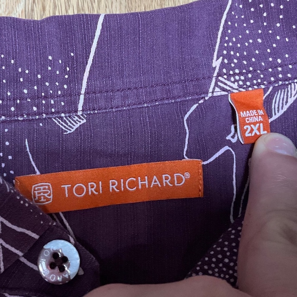Tori Richard Mens 2XL Purple Floral Iris Short Sleeve Button Up Camp Shirt 0201 - Picture 3 of 7